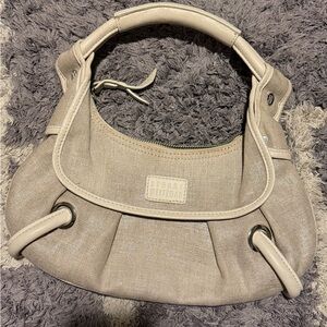 Stuart Weitzman small handbag linen canvas and leather beige white cream